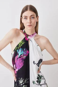 Karen Millen Tall Mono Colourblock Floral Kimono Woven Midi Dress -Karen Millen shop tall mono colourblock floral kimono woven midi dress 4