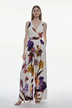 Karen Millen Tall Satin Crepe Drama Floral Belted Jumpsuit -Karen Millen shop tall satin crepe drama floral belted jumpsuit 1 2