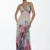 Karen Millen Tall Strappy Pleated Floral Printed Woven Maxi Dress -Karen Millen shop tall strappy pleated floral printed woven maxi dress