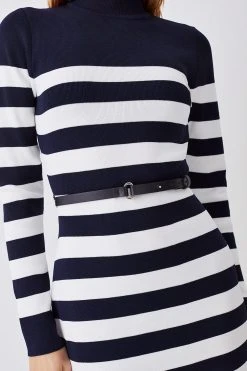 Karen Millen Tall Stripe Rib Knit Belted Mini Dress
