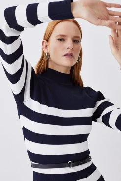 Karen Millen Tall Stripe Rib Knit Belted Mini Dress -Karen Millen shop tall stripe rib knit belted mini dress 3