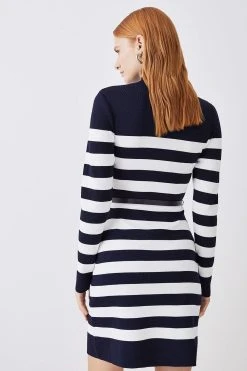 Karen Millen Tall Stripe Rib Knit Belted Mini Dress -Karen Millen shop tall stripe rib knit belted mini dress 4