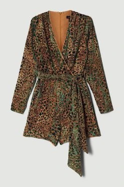 Karen Millen Tall Velvet Animal Devoure Woven Playsuit -Karen Millen shop tall velvet animal devoure woven playsuit 3