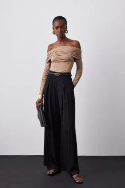 Karen Millen Bardot Ruched Jersey Bodysuit