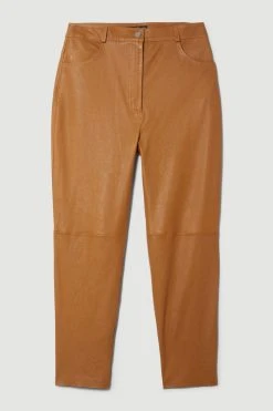 Karen Millen Lydia Millen Stretch Leather Slim Leg Trousers -Karen Millen shop tan lydia millen stretch leather slim leg trousers 1