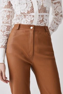 Karen Millen Lydia Millen Stretch Leather Slim Leg Trousers -Karen Millen shop tan lydia millen stretch leather slim leg trousers 2