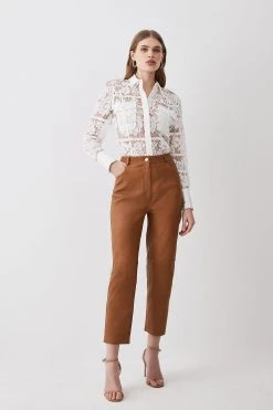 Karen Millen Lydia Millen Stretch Leather Slim Leg Trousers -Karen Millen shop tan lydia millen stretch leather slim leg trousers 3