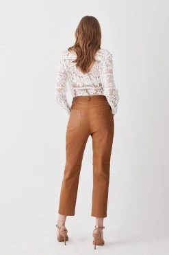 Karen Millen Lydia Millen Stretch Leather Slim Leg Trousers -Karen Millen shop tan lydia millen stretch leather slim leg trousers 4