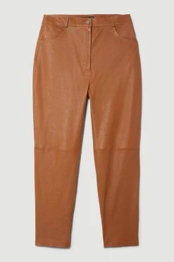 Karen Millen Lydia Millen Stretch Leather Slim Leg Trousers -Karen Millen shop tan lydia millen stretch leather slim leg trousers 5