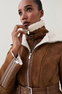 Karen Millen Lydia Millen Two In One Shearling Coat 9 Karen Millen Lydia Millen Two In One Shearling Coat -Karen Millen shop tan lydia millen two in one shearling coat 1 2