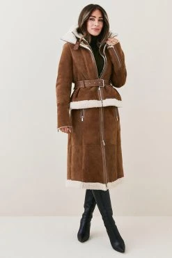 Karen Millen Lydia Millen Two In One Shearling Coat 10 Karen Millen Lydia Millen Two In One Shearling Coat -Karen Millen shop tan lydia millen two in one shearling coat 1 3