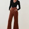 Karen Millen Mid Rise Kickflare Button Detail Cord Jeans