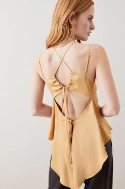 Karen Millen Petite Linen Twill Cut Out Drama Woven Cami -Karen Millen shop tan petite linen twill cut out drama woven cami 1