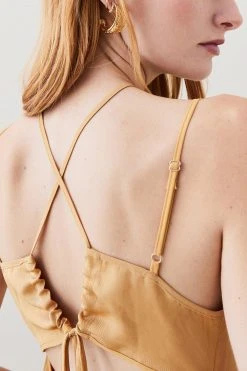 Karen Millen Petite Linen Twill Cut Out Drama Woven Cami -Karen Millen shop tan petite linen twill cut out drama woven cami 2
