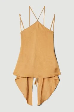 Karen Millen Petite Linen Twill Cut Out Drama Woven Cami -Karen Millen shop tan petite linen twill cut out drama woven cami 3