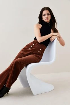 Karen Millen Petite Mid Rise Kickflare Button Detail Cord Jeans