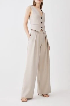 Karen Millen Compact Stretch Low Waist Wide Leg Trousers 10 Karen Millen Compact Stretch Low Waist Wide Leg Trousers -Karen Millen shop taupe compact stretch low waist wide leg trousers 2
