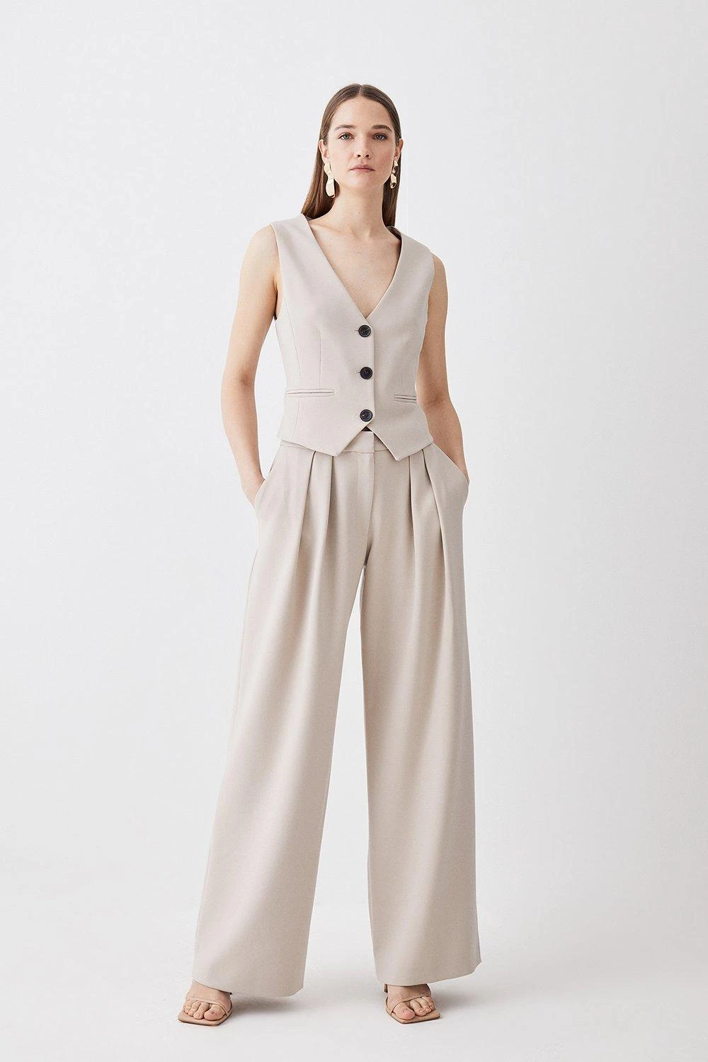Karen Millen Compact Stretch Low Waist Wide Leg Trousers 6 Karen Millen Compact Stretch Low Waist Wide Leg Trousers - Image 4