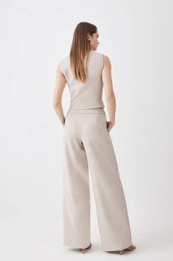 Karen Millen Compact Stretch Low Waist Wide Leg Trousers 12 Karen Millen Compact Stretch Low Waist Wide Leg Trousers -Karen Millen shop taupe compact stretch low waist wide leg trousers 4