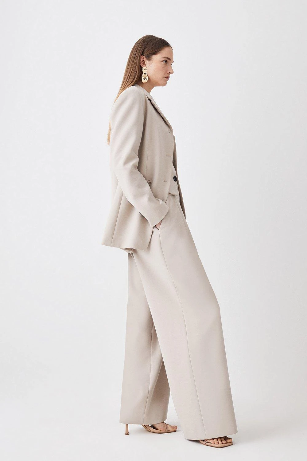 Karen Millen Compact Stretch Low Waist Wide Leg Trousers 3 Karen Millen Compact Stretch Low Waist Wide Leg Trousers