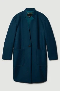 Karen Millen Italian Virgin Wool Notch Pop On Coat -Karen Millen shop teal italian virgin wool notch pop on coat 1 1