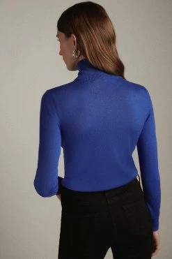 Karen Millen Merino Wool Roll Neck Jumper -Karen Millen shop teal merino wool roll neck jumper 2