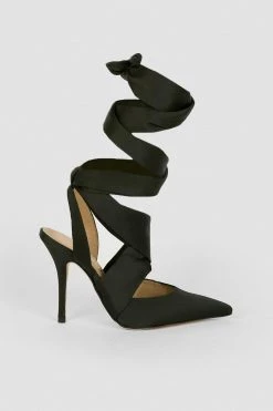 Karen Millen Satin Tie Court Shoe -Karen Millen shop teal satin tie court shoe 2