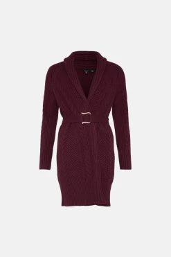 Karen Millen Shawl Collar Cable Knit Cardigan -Karen Millen shop teal shawl collar cable knit cardigan 1 2