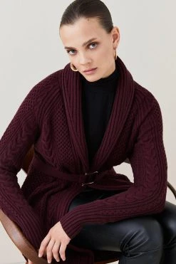 Karen Millen Shawl Collar Cable Knit Cardigan -Karen Millen shop teal shawl collar cable knit cardigan 1 3