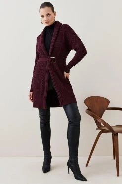 Karen Millen Shawl Collar Cable Knit Cardigan -Karen Millen shop teal shawl collar cable knit cardigan 1 4