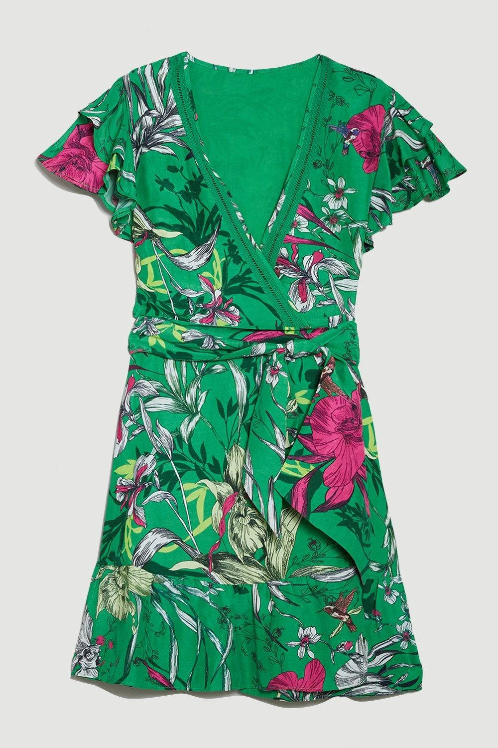 Karen Millen Tiered Floral Printed Linen Modal Woven Mini Dress 4 Karen Millen Tiered Floral Printed Linen Modal Woven Mini Dress - Image 2