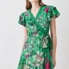 Karen Millen Tiered Floral Printed Linen Modal Woven Mini Dress
