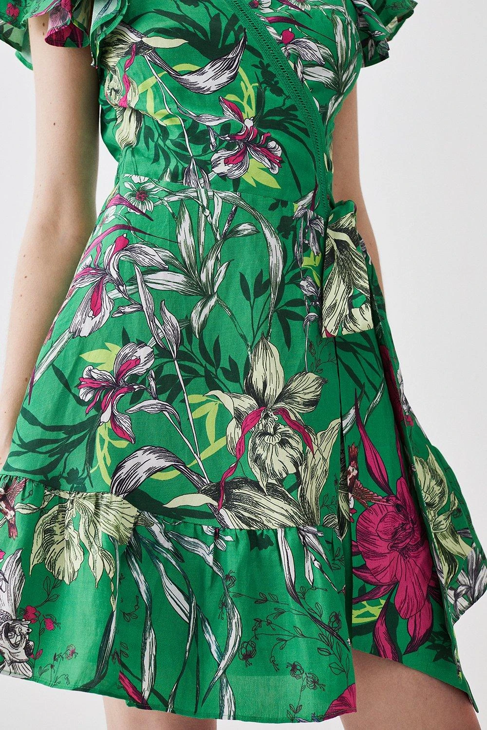 Karen Millen Tiered Floral Printed Linen Modal Woven Mini Dress 6 Karen Millen Tiered Floral Printed Linen Modal Woven Mini Dress - Image 4