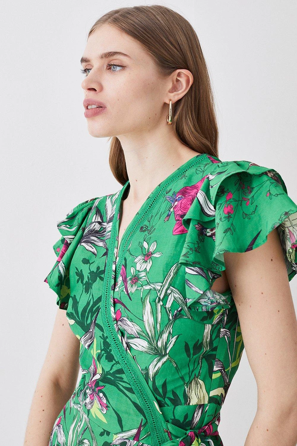 Karen Millen Tiered Floral Printed Linen Modal Woven Mini Dress 7 Karen Millen Tiered Floral Printed Linen Modal Woven Mini Dress - Image 5