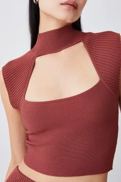 Karen Millen Cut Out Detail Crop Knit Top -Karen Millen shop toffee cut out detail crop knit top 3