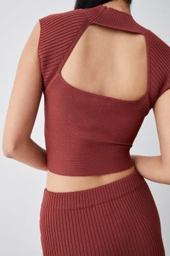 Karen Millen Cut Out Detail Crop Knit Top -Karen Millen shop toffee cut out detail crop knit top 5