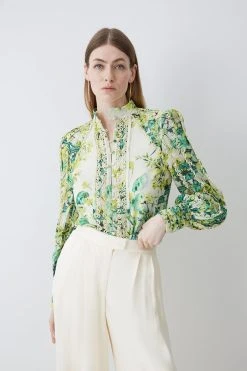 Karen Millen Trailing Floral Woven High Neck Blouse -Karen Millen shop trailing floral woven high neck blouse 2