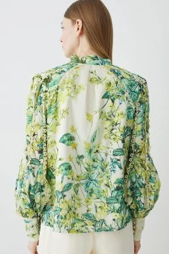 Karen Millen Trailing Floral Woven High Neck Blouse -Karen Millen shop trailing floral woven high neck blouse 4