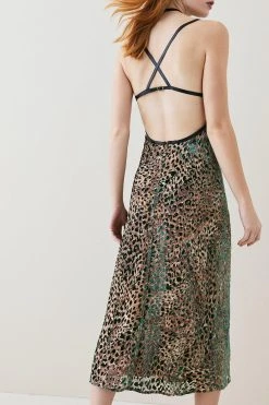 Karen Millen Velvet Animal Devoure Strappy Woven Midi Dress