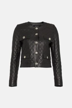 Karen Millen Leather Quilted Trophy Jacket