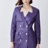Karen Millen Tall Leather Double Breasted Blazer Notch Neck Mini Dress -Karen Millen shop violet tall leather double breasted blazer notch neck mini dress
