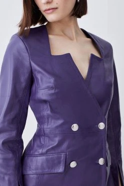 Karen Millen Tall Leather Double Breasted Blazer Notch Neck Mini Dress -Karen Millen shop violet tall leather double breasted blazer notch neck mini dress 2