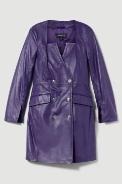 Karen Millen Tall Leather Double Breasted Blazer Notch Neck Mini Dress -Karen Millen shop violet tall leather double breasted blazer notch neck mini dress 3