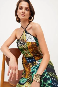 Karen Millen Viscose Crepe Snake Halter Drama Maxi Dress -Karen Millen shop viscose crepe snake halter drama maxi dress 2