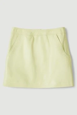 Karen Millen Leather Mini Skirt 8 Karen Millen Leather Mini Skirt -Karen Millen shop washed lime leather mini skirt 2