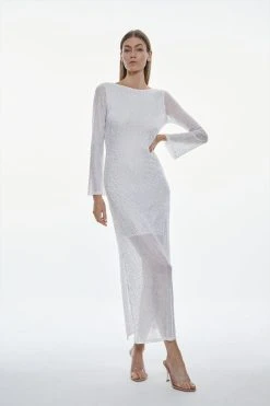 Karen Millen All Over Hotfix Jersey Long Sleeve Maxi Dress -Karen Millen shop white all over hotfix jersey long sleeve maxi dress 2
