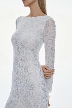 Karen Millen All Over Hotfix Jersey Long Sleeve Maxi Dress -Karen Millen shop white all over hotfix jersey long sleeve maxi dress 3