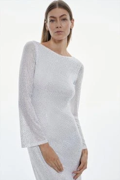 Karen Millen All Over Hotfix Jersey Long Sleeve Maxi Dress -Karen Millen shop white all over hotfix jersey long sleeve maxi dress 4