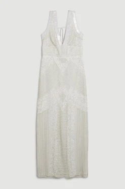 Karen Millen Armour Beaded Detailed Woven Maxi Dress -Karen Millen shop white armour beaded detailed woven maxi dress 1