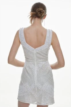 Karen Millen Armour Beaded Detailed Woven Mini Dress -Karen Millen shop white armour beaded detailed woven mini dress 2